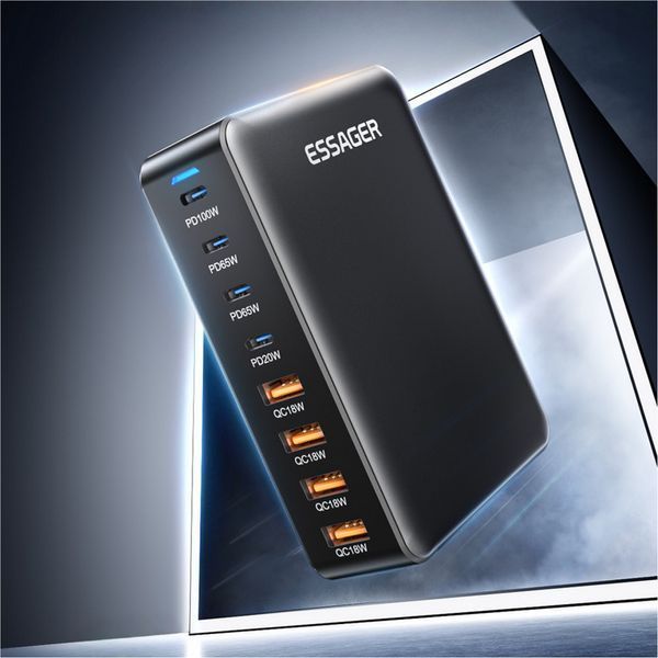 Мережевий зарядний пристрій Essager Engine 320W 4xUSB-C+4xUSB-A Black (EZC320W-QJB0G-Z) 608010 фото