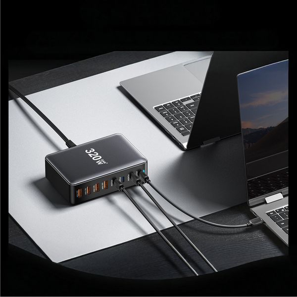 Мережевий зарядний пристрій Essager Engine 320W 4xUSB-C+4xUSB-A Black (EZC320W-QJB0G-Z) 608010 фото