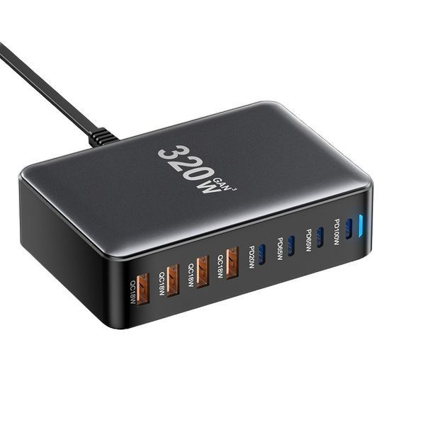 Мережевий зарядний пристрій Essager Engine 320W 4xUSB-C+4xUSB-A Black (EZC320W-QJB0G-Z) 608010 фото