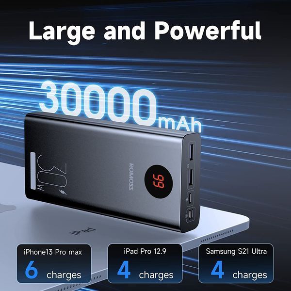 Універсальна мобільна батарея Romoss PEA30 30000mAh 30W Black (PEA30-292-2111H) 621377 фото