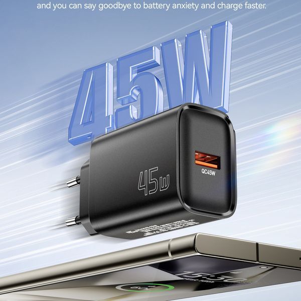 Мережевий зарядний пристрій Essager Flash 45W USB-A QC Black (ECT45W-RPB01-Z) 608011 фото