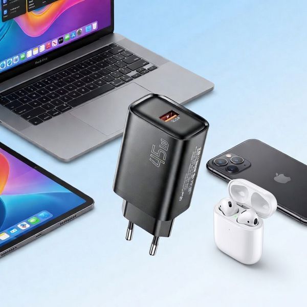 Мережевий зарядний пристрій Essager Flash 45W USB-A QC Black (ECT45W-RPB01-Z) 608011 фото