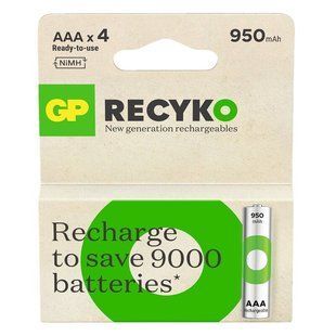 Акумулятори GP Recyko Eco AAA/HR03 NI-MH 950mAh Box 4 шт 538170 фото
