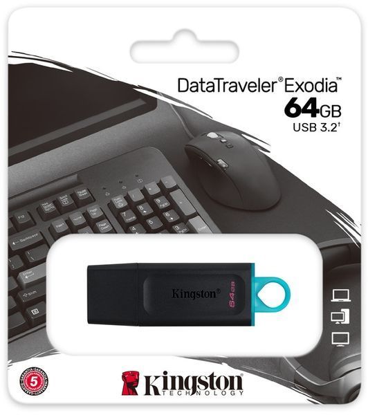 Флеш-накопичувач USB3.2 64GB Kingston DataTraveler Exodia Black/Teal (DTX/64GB) 322990 фото