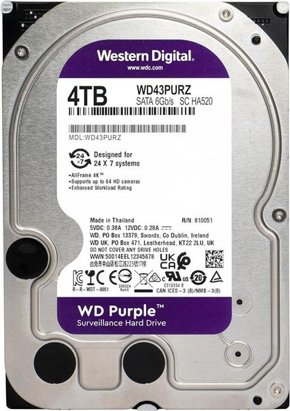 Накопичувач HDD SATA 4.0TB WD Purple 5400rpm 256MB (WD43PURZ) 464332 фото