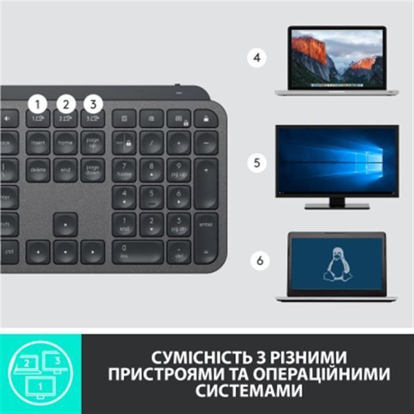 Клавіатура бездротова Logitech MX Keys Advanced for Business Wireless Illuminated UA Graphite (920-010251) 466791 фото