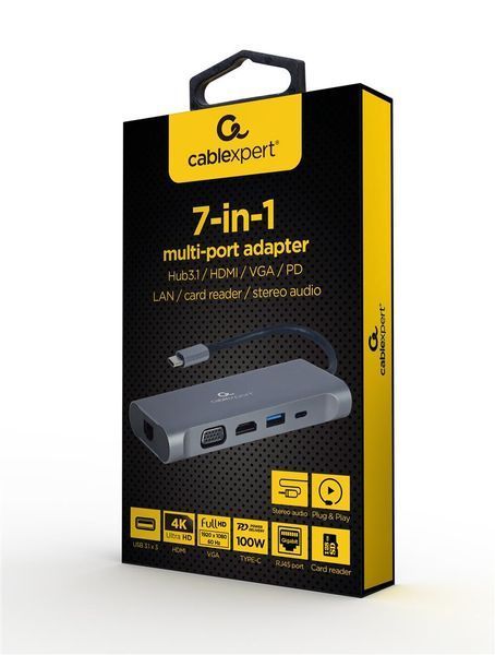 Док станція Cablexpert USB-C 7-в-1 (A-CM-COMBO7-01) 551907 фото