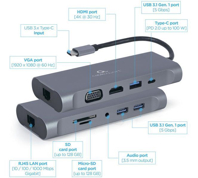 Док станція Cablexpert USB-C 7-в-1 (A-CM-COMBO7-01) 551907 фото