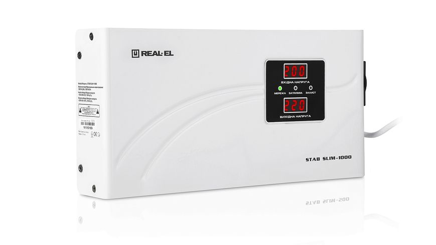 Стабілізатор REAL-EL STAB SLIM-1000 White 170366 фото