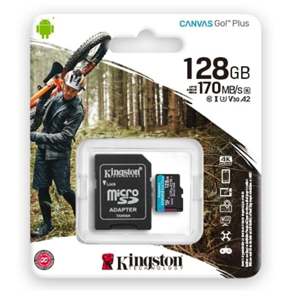 Карта пам`яті MicroSDXC 128GB UHS-I/U3 Class 10 Kingston Canvas Go! Plus R170/W90MB/s + SD-адаптер (SDCG3/128GB) 303984 фото