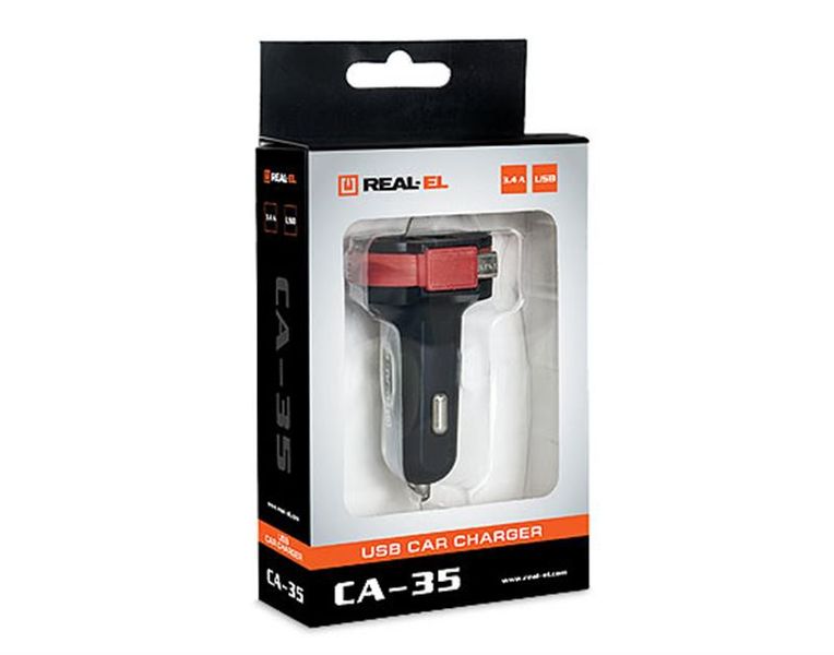 Автомобільний зарядний пристрій REAL-EL CA-35 (3USBx3.4A) Black/Orange + кабель microUSB 296265 фото