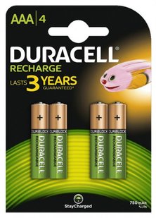 Акумулятор Duracell Recharge DC2400 Ni-MH AAA/HR03 750 mAh BL 4шт 300454 фото