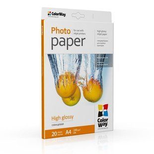 Фотопапір ColorWay глянцевий 230г/м2 A4 20 арк. (PG230020A4) 45779 фото