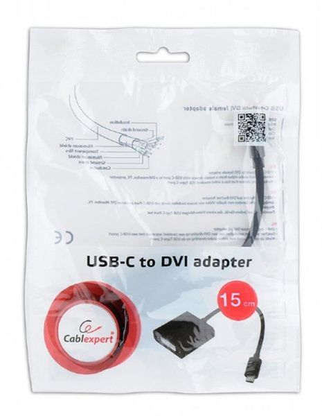 Адаптер Cablexpert USB Type-C - DVI (M/F), 0.15 м, чорний (A-CM-DVIF-01) 203262 фото