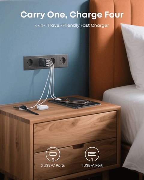 Мережевий зарядний пристрій Anker Charger 70W, 3xUSB-C, 1xUSB-A, Black (A121CG11) 606632 фото