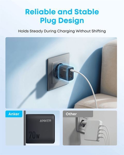 Мережевий зарядний пристрій Anker Charger 70W, 3xUSB-C, 1xUSB-A, Black (A121CG11) 606632 фото