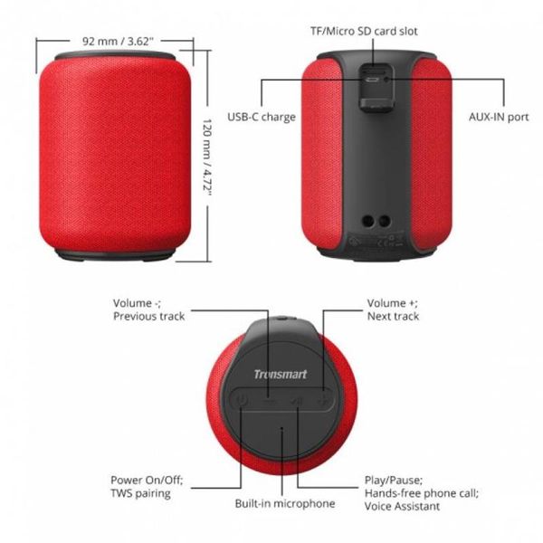 Акустична система Tronsmart Element T6 Mini Red (366158) 289870 фото