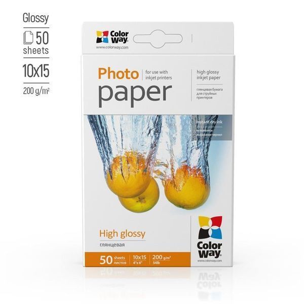 Фотопапір ColorWay глянцевий 200г/м2 10х15см 50 арк. (PG2000504R) 45770 фото