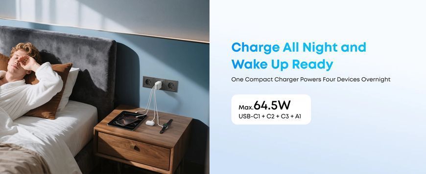 Мережевий зарядний пристрій Anker Charger 70W, 3xUSB-C, 1xUSB-A, Black (A121CG11) 606632 фото