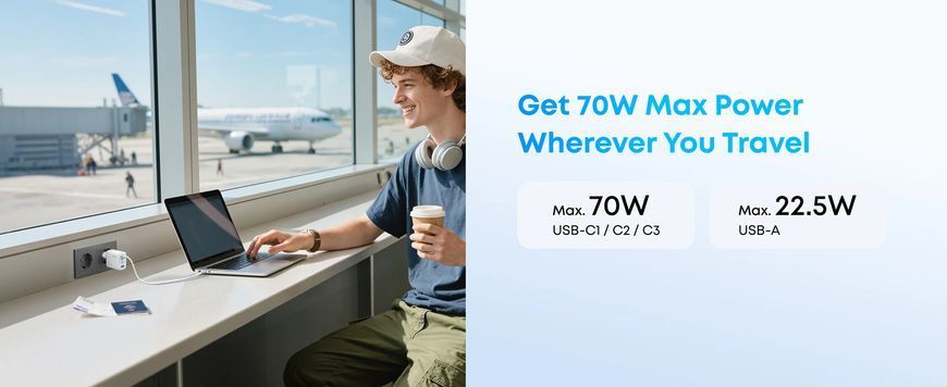 Мережевий зарядний пристрій Anker Charger 70W, 3xUSB-C, 1xUSB-A, Black (A121CG11) 606632 фото