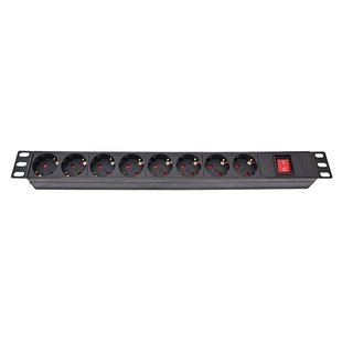 Блок розеток Atcom 1U 19" (PDU-8W-C2С-WS) 8 розеток, з вимикачем, ал. корпус, німецький тип, 2,0 м, чорний 476284 фото