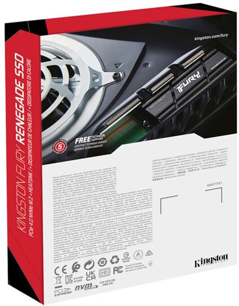 Накопичувач SSD 500GB Kingston Fury Renegade with Heatsink M.2 2280 PCIe 4.0 x4 NVMe 3D TLC (SFYRSK/500G) 436778 фото