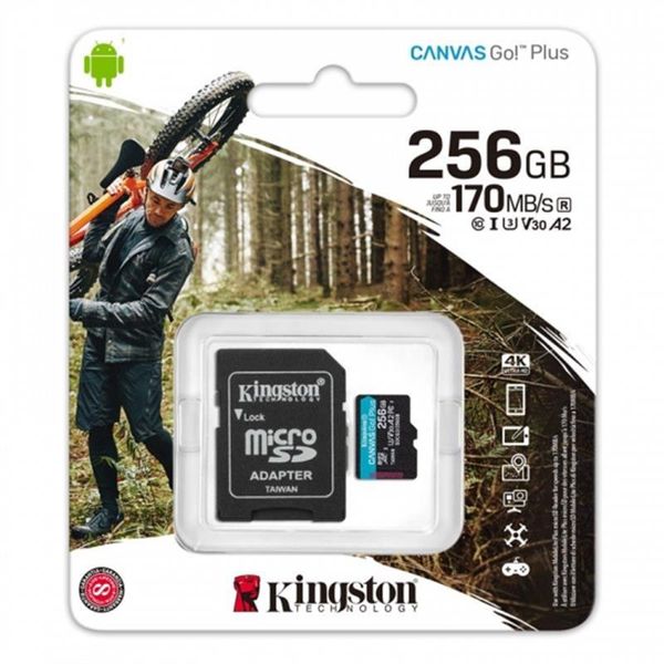 Карта пам`яти MicroSDXC 256GB UHS-I/U3 Class 10 Kingston Canvas Go! Plus R170/W90MB/s + SD-адаптер (SDCG3/256GB) 303987 фото