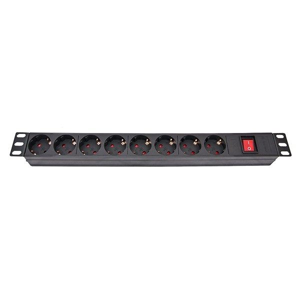 Блок розеток Atcom 1U 19" (PDU-8W-C2С-WS) 8 розеток, з вимикачем, ал. корпус, німецький тип, 2,0 м, чорний 476284 фото