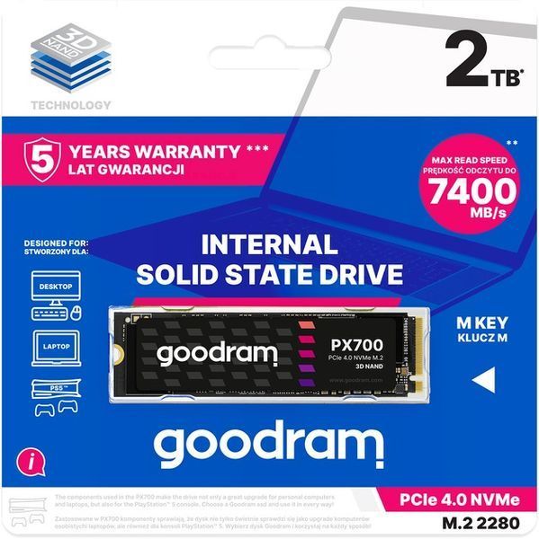Накопичувач SSD 4TB Goodram PX700 M.2 2280 PCIe 4.0 x4 NVMe 3D NAND (SSDPR-PX700-04T-80) 485351 фото