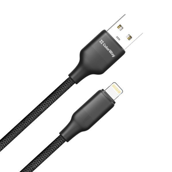 Кабель ColorWay USB - Lightning (M/M), TPE embossed, 3А, 2 м, Black (CW-CBUL102-BK) 604322 фото
