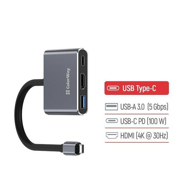 USB-хаб СolorWay USB Type-C 3-в-1 (CW-HUB08) 568763 фото