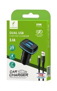 Автомобільний зарядний пристрій SkyDolphin SZ18L (2USB, 3.4A) Black (AZP-000099) + кабель Lightning 463612 фото