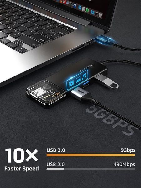 Концентратор Cabletime USB C/A - 4 Port USB 3.0, 5Gbps, 0.15 m (CB05B) 526547 фото