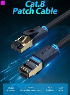 Патч-корд Vention CAT 8 SFTP Ethernet, 1 m, Black (IKABF) 291034 фото