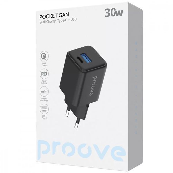 Мережевий зарядний пристрій Proove Pocket GaN 30W Black (WCPG30110001) 613485 фото