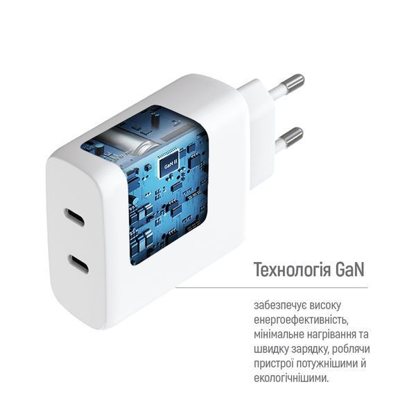 Мережевий зарядний пристрій ColorWay GaN Mini 50W PD Port PPS USB (Type-C PD 30W + Type-C PD 20W) White (CW-CHS050PD-WT) 543182 фото