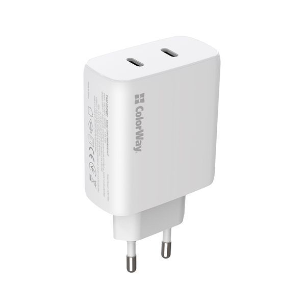 Мережевий зарядний пристрій ColorWay GaN Mini 50W PD Port PPS USB (Type-C PD 30W + Type-C PD 20W) White (CW-CHS050PD-WT) 543182 фото
