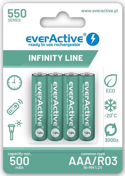 Акумулятор everActive AAA/HR03 Ni-MH 550mAh BL 4шт 508108 фото