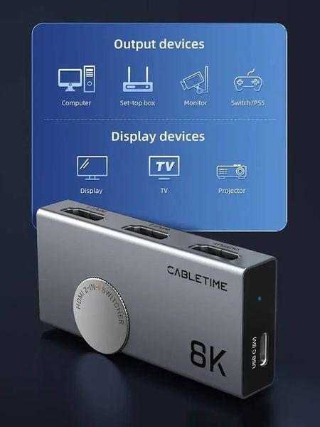 Сплітер Cabletime 4К HDMI Black (CP34G) 571493 фото