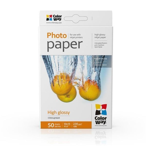 Фотопапір ColorWay глянцевий 230г/м2 10х15см 50 арк. (PG2300504R) 45777 фото