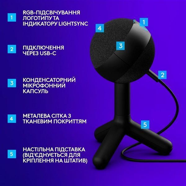 Мiкрофон Logitech G Yeti Orb RGB Black (988-000551) 512581 фото