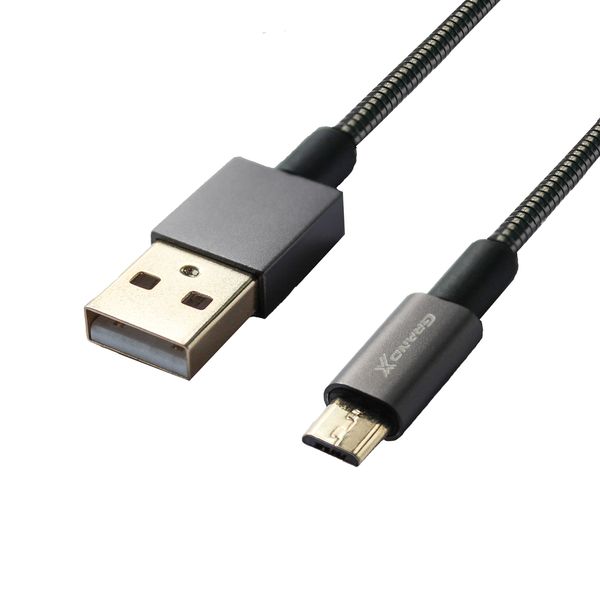 Кабель Grand-X USB - micro USB (M/M), Cu, 2.1A, обплетення метал, 1 м, Black (MM-01) 246844 фото