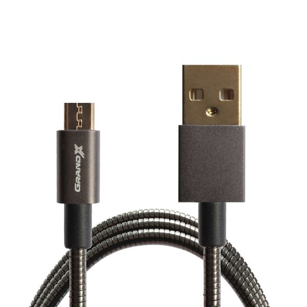 Кабель Grand-X USB - micro USB (M/M), Cu, 2.1A, обплетення метал, 1 м, Black (MM-01) 246844 фото