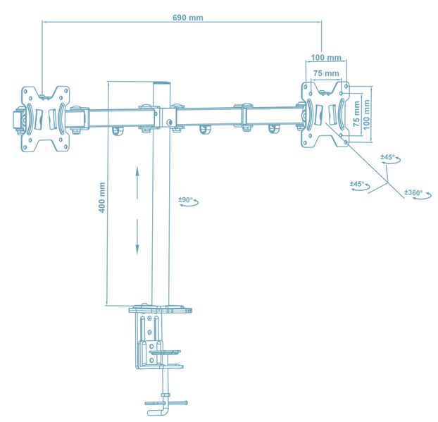 Кронштейн Walfix DM-400B (для 2-х моніторів) 241739 фото