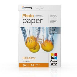 Фотопапір ColorWay глянцевий 230г/м2 A4 50 арк. (PG230050A4) 45780 фото