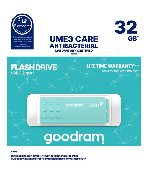 Флеш-накопичувач USB3.2 32GB Goodram UME3 Care Green (UME3-0320CRR11) 369189 фото