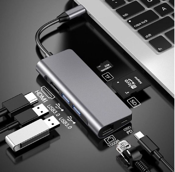 Док-станція ProLogix (PR-WUC-105B) 7 in 1 USB3.1 Type C to HDMI+2*USB3.0+PD+Lan+TF+SD 396707 фото