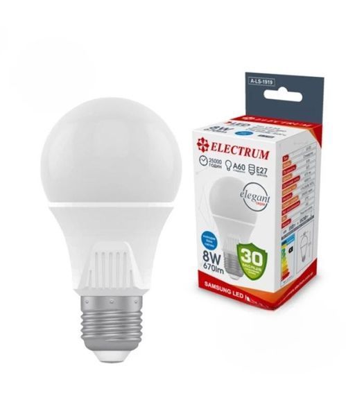 Лампа світлодіодна стандартна Electrum 8W E27 4000K (A-LS-1919) 443886 фото