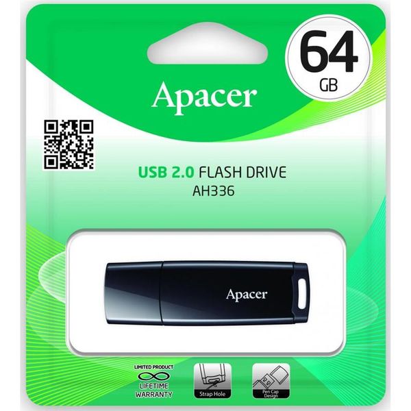 Флеш-накопичувач USB 64GB Apacer AH336 Black (AP64GAH336B-1) 256107 фото