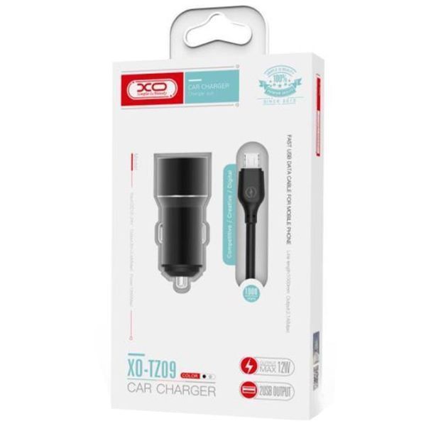 Автомобільний зарядний пристрій XO TZ09 (2USB, 2.4A) Black (6920680873500) + кабель USB Type-C 357415 фото